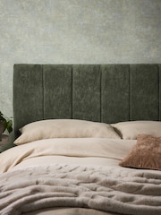 Fine Chenille Mid Khaki Green Panelled Upholstered Headboard - Image 1 of 4