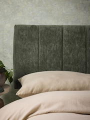 Fine Chenille Mid Khaki Green Panelled Upholstered Headboard - Image 2 of 4