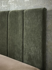 Fine Chenille Mid Khaki Green Panelled Upholstered Headboard - Image 3 of 4