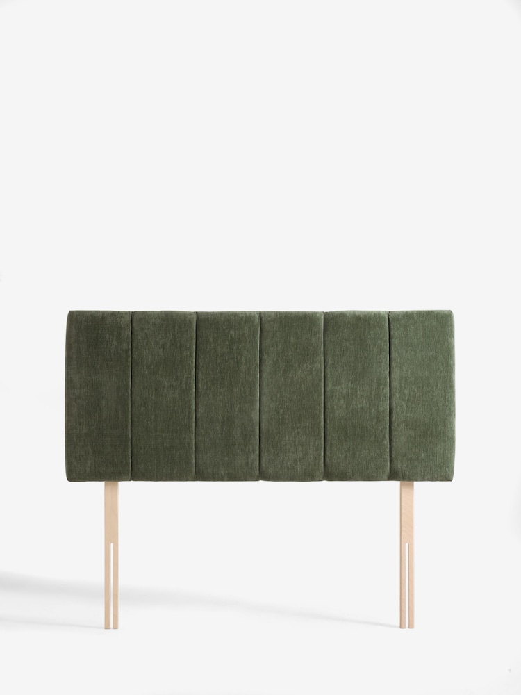 Fine Chenille Mid Khaki Green Panelled Upholstered Headboard - Image 4 of 4