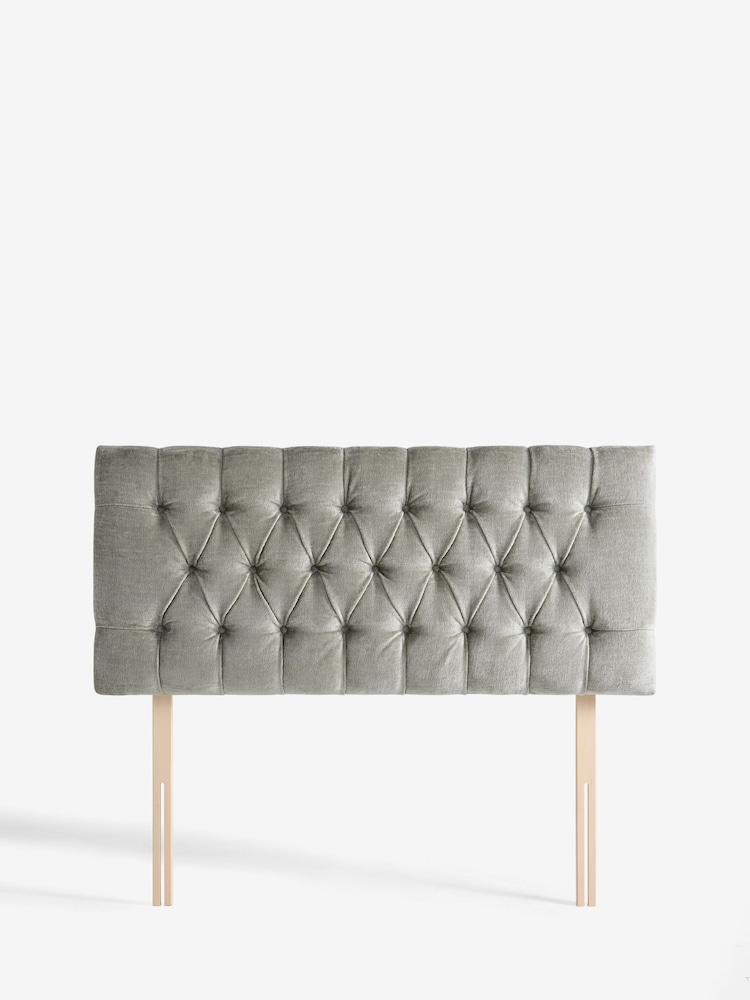 Plush Chenille Light Grey Parisian Buttoned Upholstered Headboard - Image 1 of 1