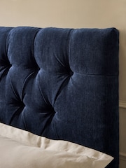 Fine Chenille Dark Navy Blue Parisian Buttoned Upholstered Headboard - Image 3 of 4
