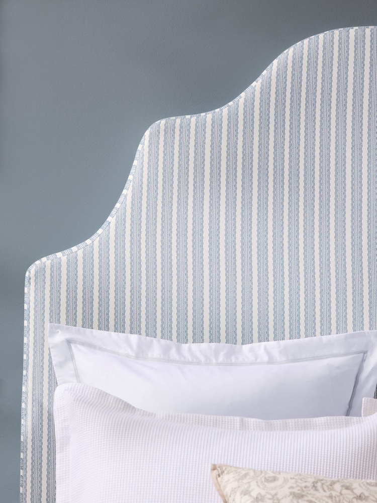 Patterned Emmett Stripe China Blue Grand Country Tall Upholstered Headboard - Image 2 of 3