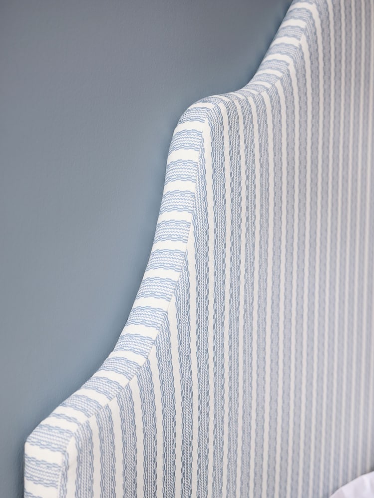 Patterned Emmett Stripe China Blue Grand Country Tall Upholstered Headboard - Image 3 of 3