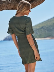 Sosandar Green Plisse Angel Sleeve T-Shirt Dress - Image 4 of 4