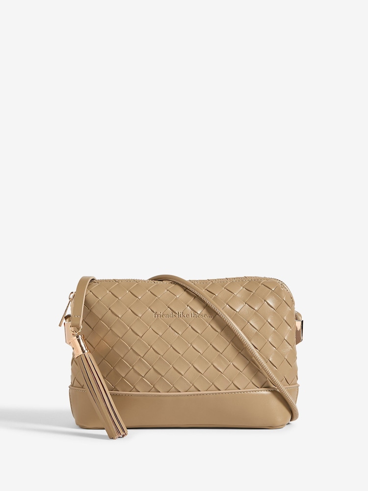 Friends Like These Sage Green Weave Knotted Handle Cross-Body Bag - Image 1 of 5