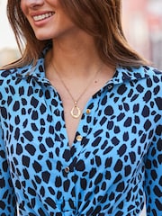Sosandar Blue Animal Print Twist Front Shirt - Image 3 of 5