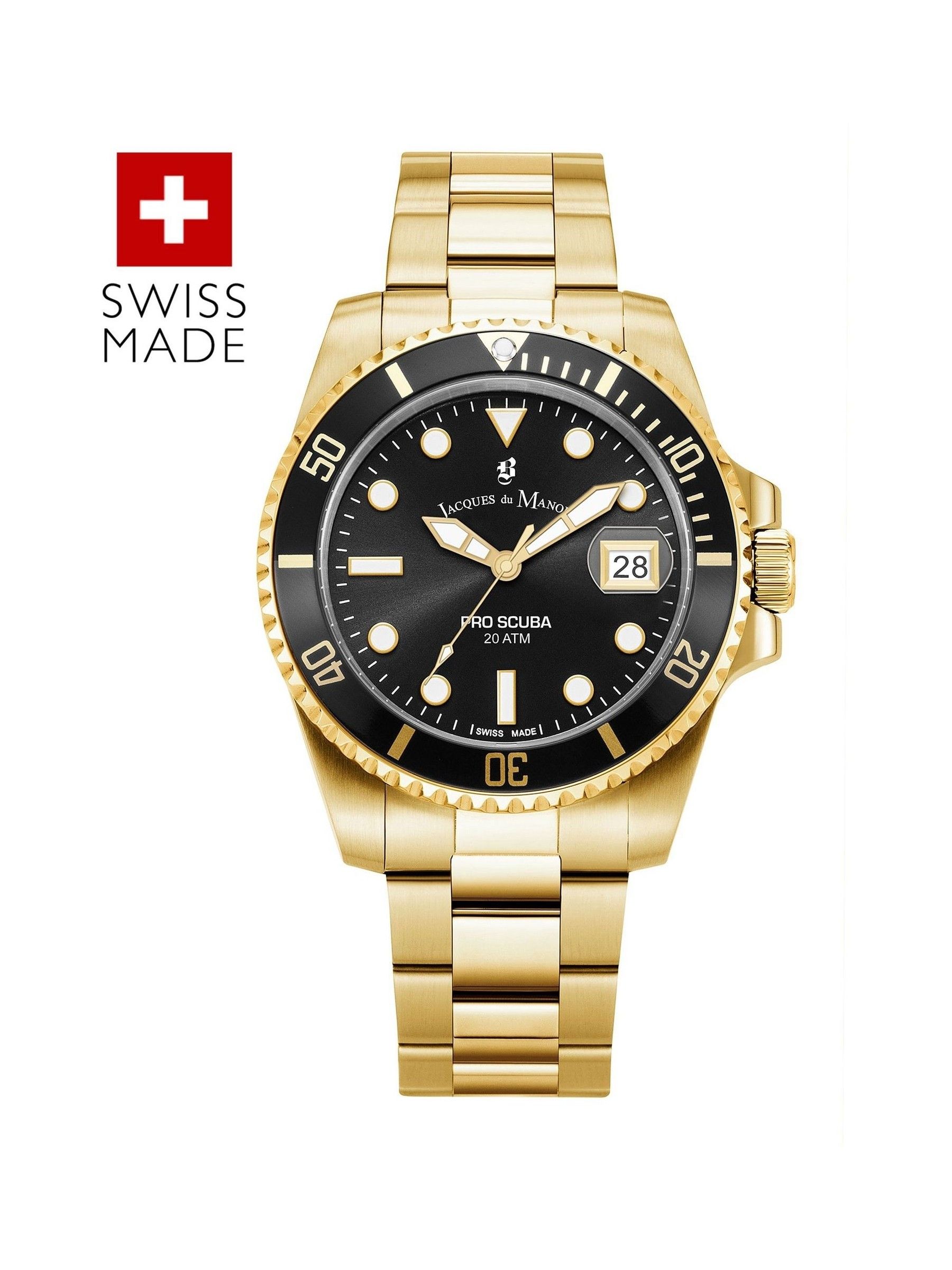 Jacques Du Manoir Gold Tone Gents Dress-Diver Bracelet Watch