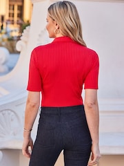 Sosandar Red Premium Ribbed Collar Polo Shirt - Image 3 of 4