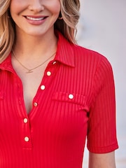Sosandar Red Premium Ribbed Collar Polo Shirt - Image 4 of 4