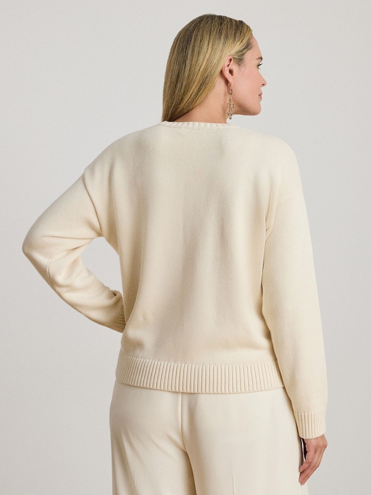 Lauren Ralph Lauren Cream Curve Tonal Logo Knit Jumper - Image 2 of 4