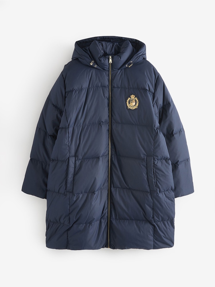 Lauren Ralph Lauren Blue Curve Crest Logo Faux Fur Hood Puffer Jacket - Image 1 of 1
