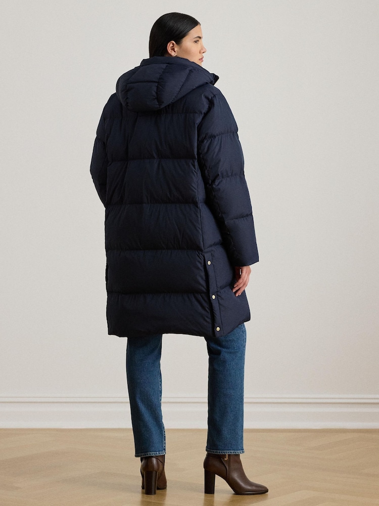 Lauren Ralph Lauren Dark Navy Curve Crest Patch Hooded Quilted Down Coat - Image 2 of 6 Lauren Ralph Lauren Dark Navy Curve Crest Patch Hooded Quilted Down Coat - Image 2 of 6