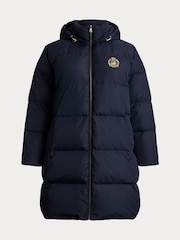 Lauren Ralph Lauren Dark Navy Curve Crest Patch Hooded Quilted Down Coat - Image 6 of 6