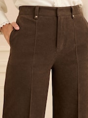 Love & Roses Chocolate Brown Faux Suede Wide Pintuck Crop Trousers - Image 2 of 5