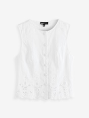 Nobodys Child White Layla Seersucker Button Down Broderie Scallop Hem 100% Cotton Waistcoats - Image 5 of 5