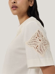 Jigsaw Cream 100% Cotton Embroidered T-Shirt - Image 2 of 7