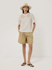 Jigsaw Cream 100% Cotton Embroidered T-Shirt - Image 3 of 7