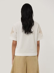 Jigsaw Cream 100% Cotton Embroidered T-Shirt - Image 4 of 7