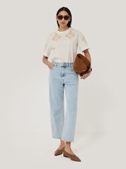 Jigsaw Cream 100% Cotton Embroidered T-Shirt - Image 6 of 7