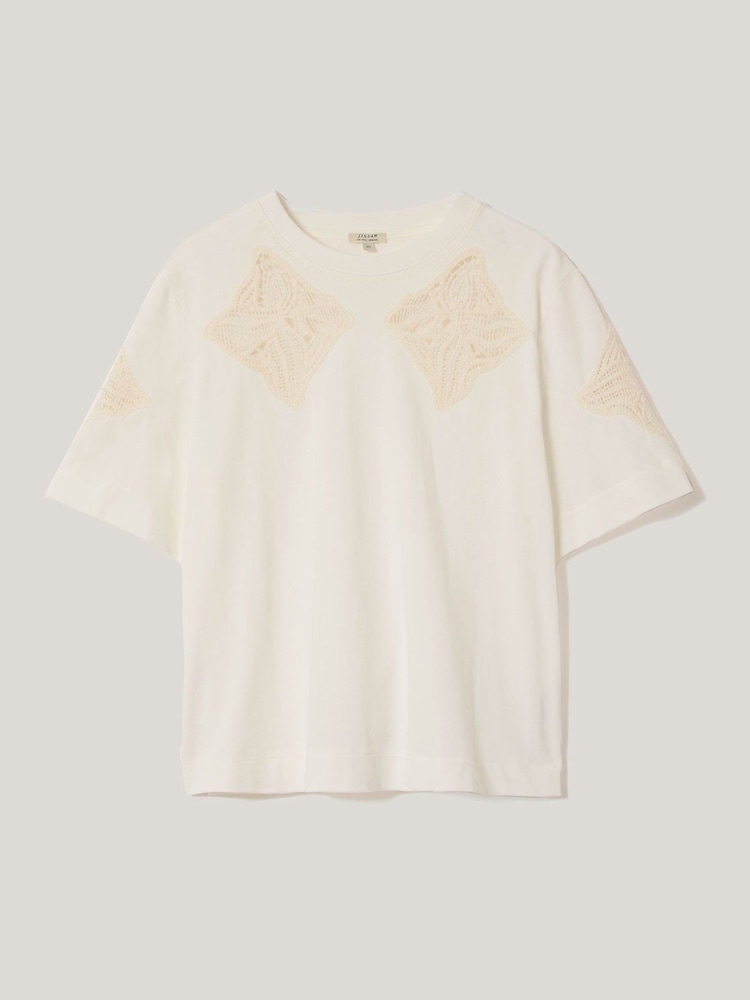 Jigsaw Cream 100% Cotton Embroidered T-Shirt - Image 7 of 7
