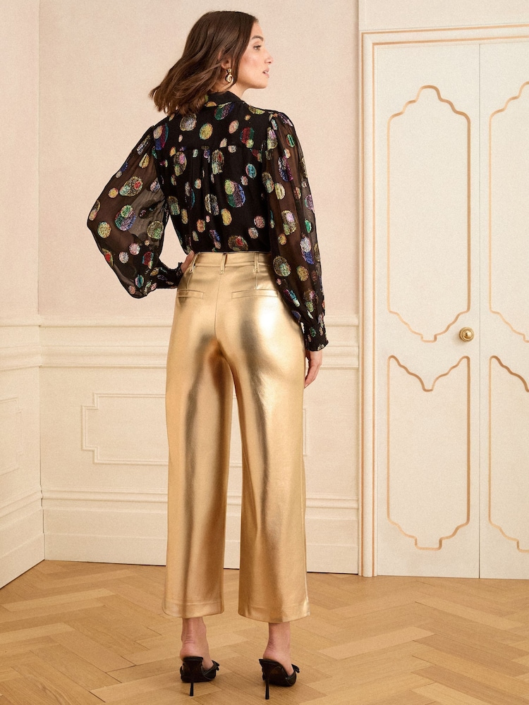 Love & Roses Gold Petite Faux Leather Wide Crop Trousers - Image 2 of 5