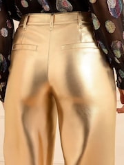 Love & Roses Gold Petite Faux Leather Wide Crop Trousers - Image 5 of 5