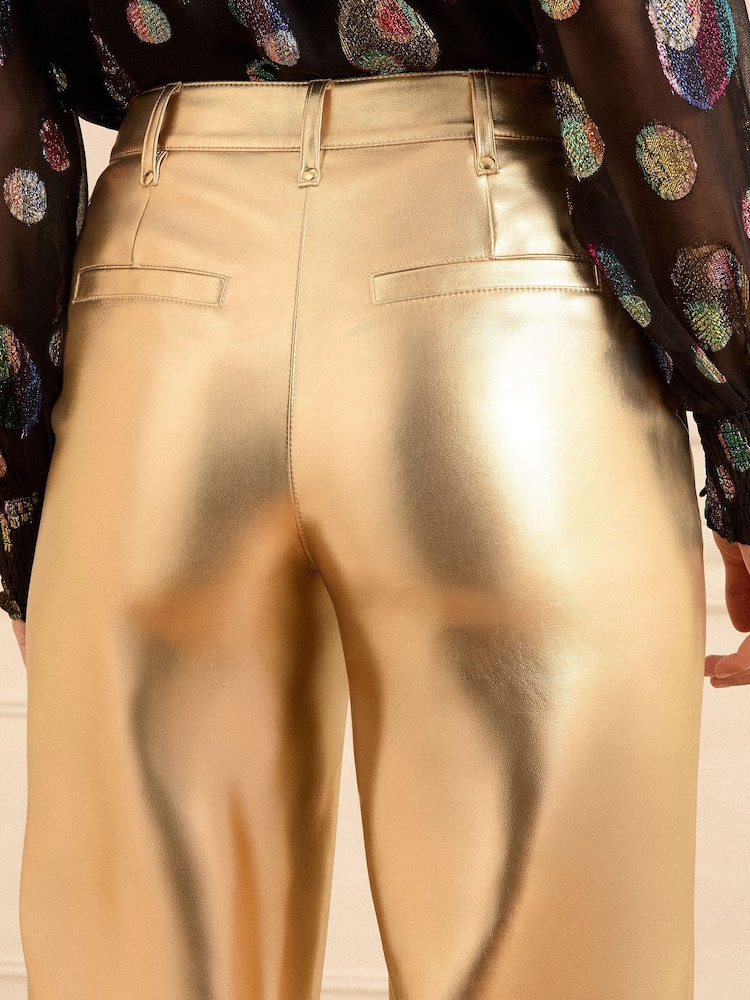 Love & Roses Gold Petite Faux Leather Wide Crop Trousers - Image 5 of 5