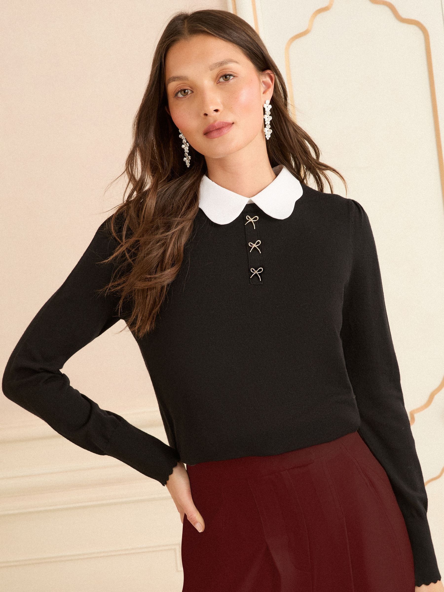 ella scallop collar knit ブラック eLLa スカラップ scallop collar knit (black）