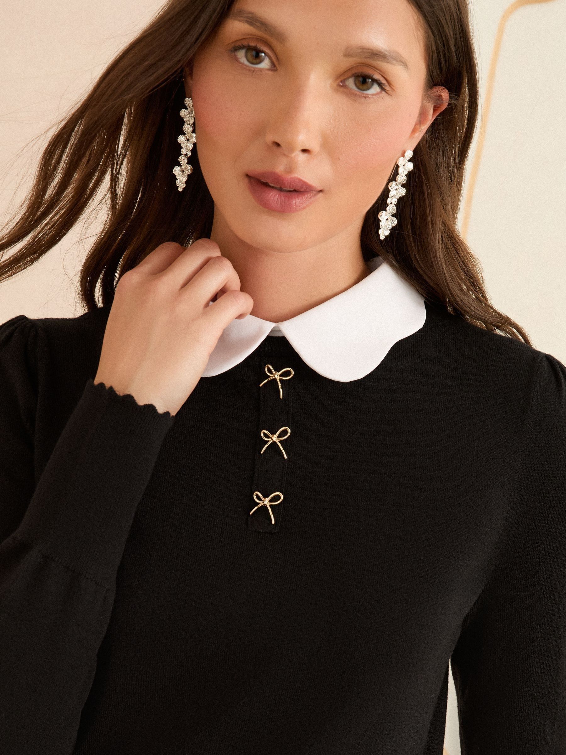 Buy Love & Roses Black Scallop Woven Collar Knit Jumper from Next