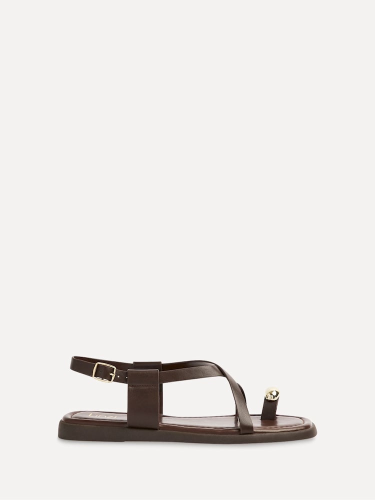 Linzi Brown Salma Strappy Flat Sandals With Toe Ring - Image 2 of 6 Linzi Brown Salma Strappy Flat Sandals With Toe Ring - Image 2 of 6