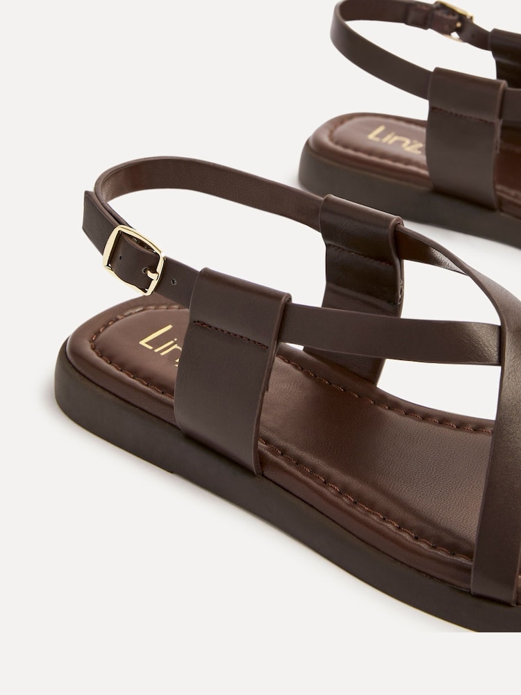 Buy Linzi Brown Salma Strappy Flat Sandals With Toe Ring from the
