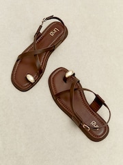 Linzi Brown Salma Strappy Flat Sandals With Toe Ring - Image 6 of 8