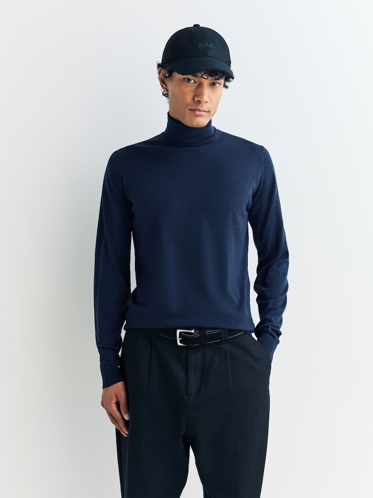 John Smedley Blue Cherwell Roll Neck Merino Wool Jumper - Image 1 of 6