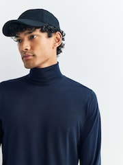 John Smedley Blue Cherwell Roll Neck Merino Wool Jumper - Image 4 of 6