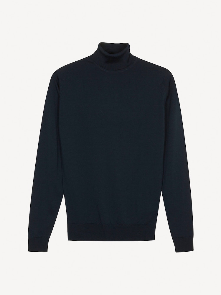 John Smedley Blue Cherwell Roll Neck Merino Wool Jumper - Image 6 of 6