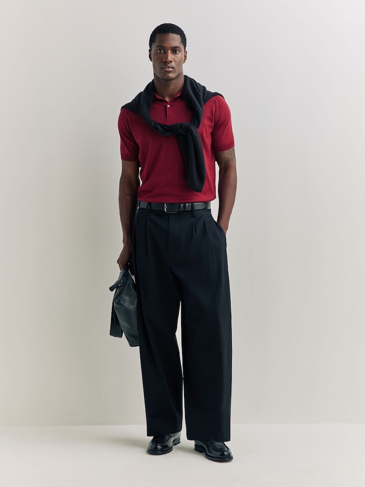 John Smedley Red Payton Short Sleeve Merino Wool Polo Shirt - Image 2 of 5 John Smedley Red Payton Short Sleeve Merino Wool Polo Shirt - Image 2 of 5