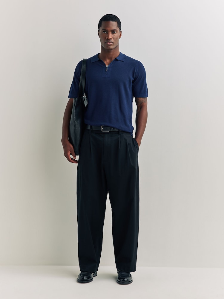 John Smedley Blue Sandbanks Zip Short Sleeve Cotton Knit Polo Shirt - Image 2 of 6 John Smedley Blue Sandbanks Zip Short Sleeve Cotton Knit Polo Shirt - Image 2 of 6