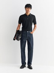 John Smedley Black Adrian Short Sleeve Cotton Knit Polo Shirt - Image 2 of 6