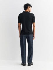 John Smedley Black Adrian Short Sleeve Cotton Knit Polo Shirt - Image 3 of 6