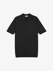 John Smedley Black Adrian Short Sleeve Cotton Knit Polo Shirt - Image 6 of 6