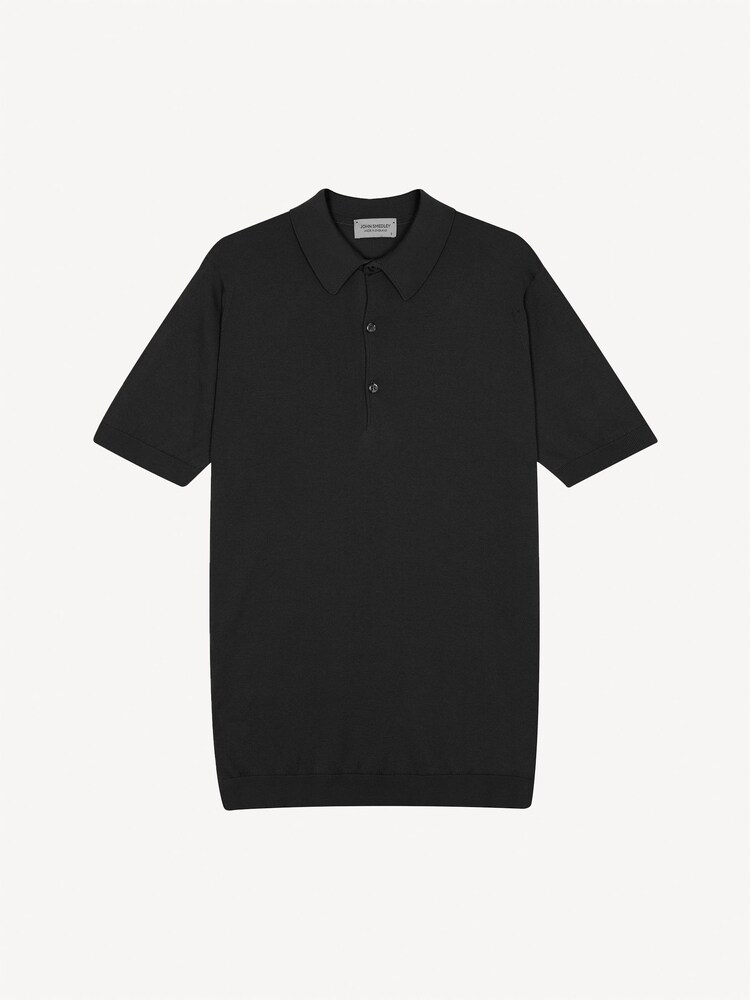 John Smedley Black Adrian Short Sleeve Cotton Knit Polo Shirt - Image 6 of 6