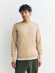 John Smedley Cream Lundy Long Sleeve Merino Wool Crew Neck Jumper - Image 1 of 4