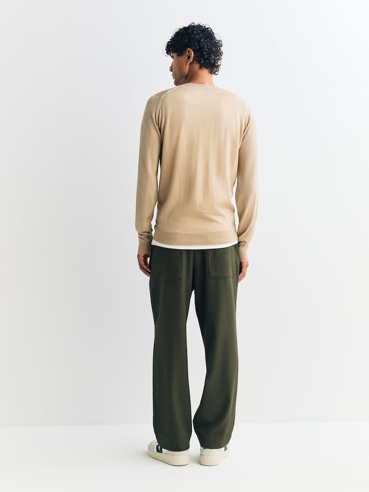 John Smedley Cream Lundy Long Sleeve Merino Wool Crew Neck Jumper - Image 2 of 4