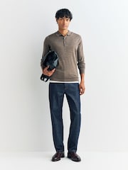 John Smedley Brown Belper Long Sleeve Merino Wool Polo Shirt - Image 2 of 6