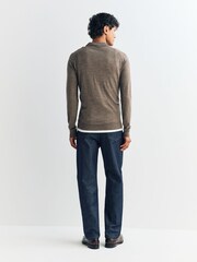 John Smedley Brown Belper Long Sleeve Merino Wool Polo Shirt - Image 3 of 6