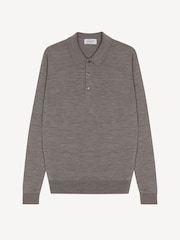 John Smedley Brown Belper Long Sleeve Merino Wool Polo Shirt - Image 6 of 6