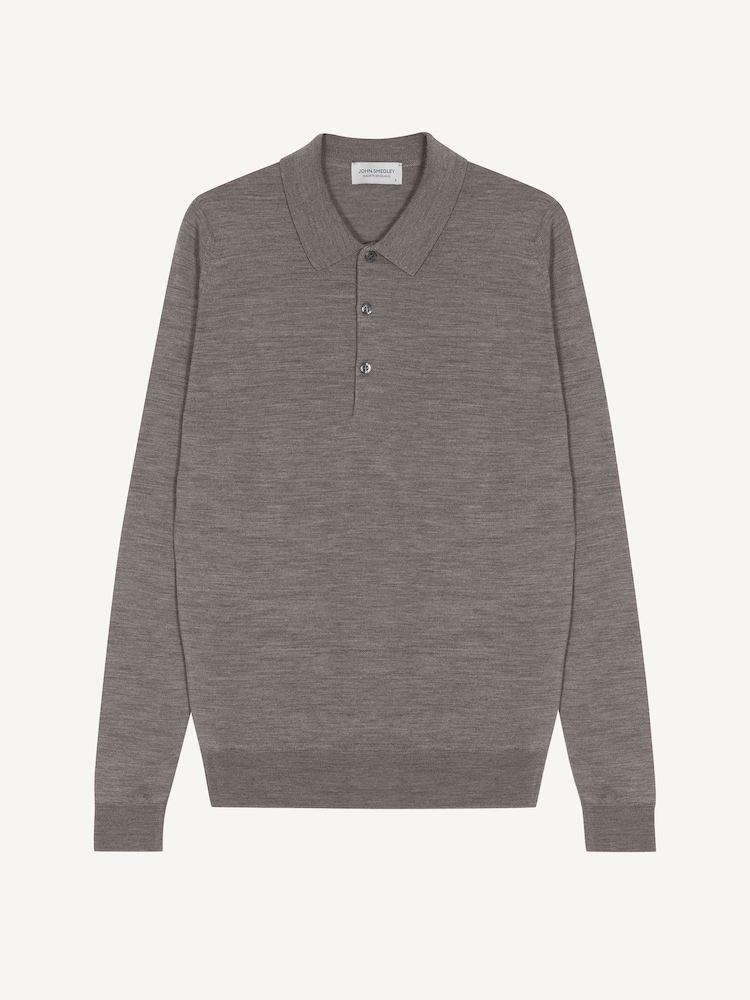 John Smedley Brown Belper Long Sleeve Merino Wool Polo Shirt - Image 6 of 6 John Smedley Brown Belper Long Sleeve Merino Wool Polo Shirt - Image 6 of 6
