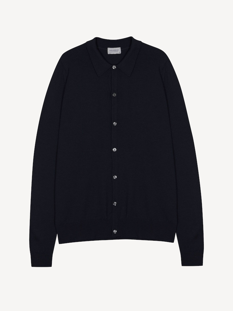 John Smedley Blue Tibor Button Through Merino Wool Overshirt - Image 1 of 1