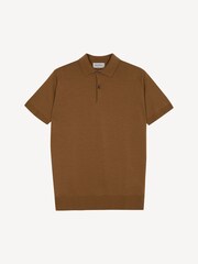 John Smedley Brown Payton Short Sleeve Merino Wool Polo Shirt - Image 1 of 1
